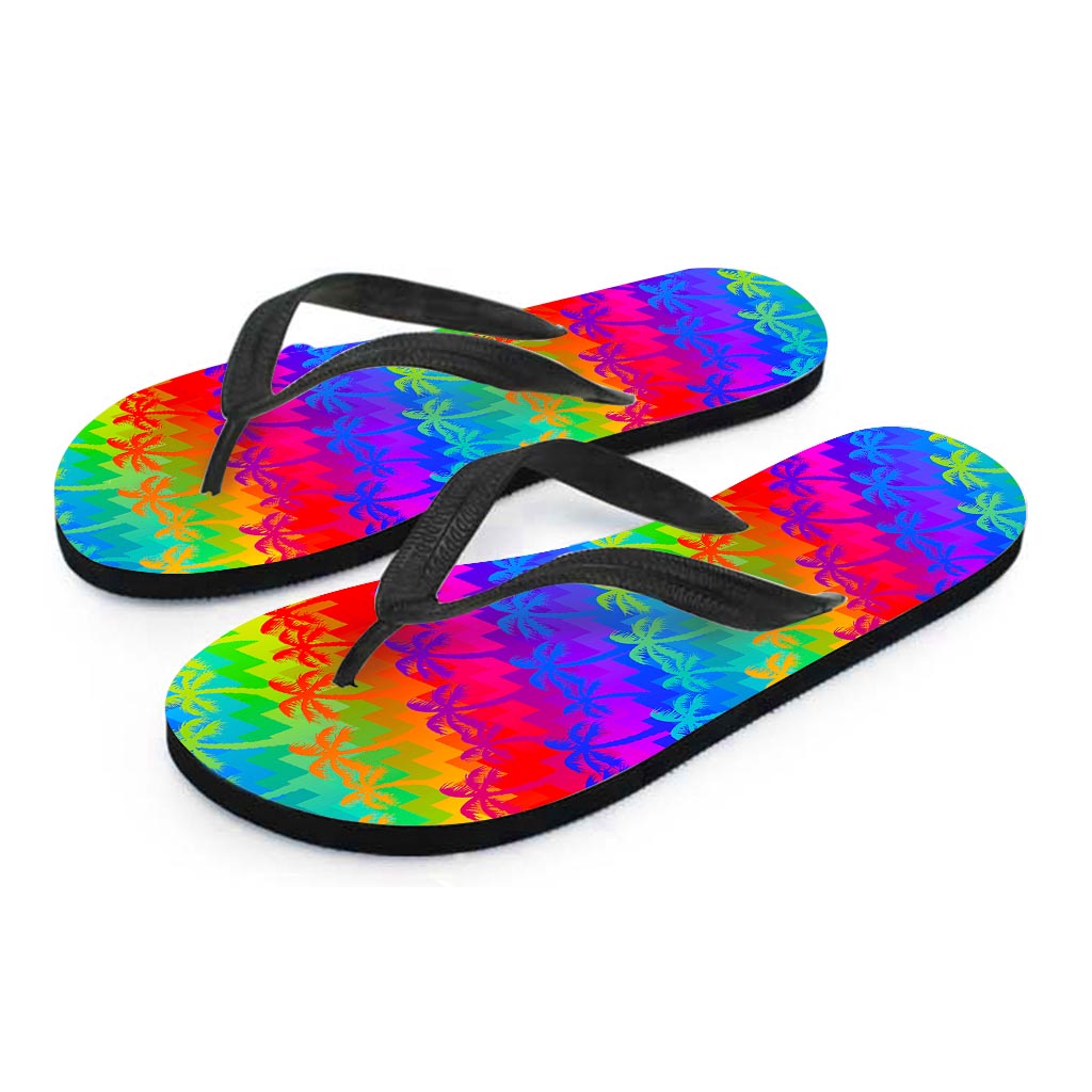 Rainbow Palm Tree Pattern Print Flip Flops