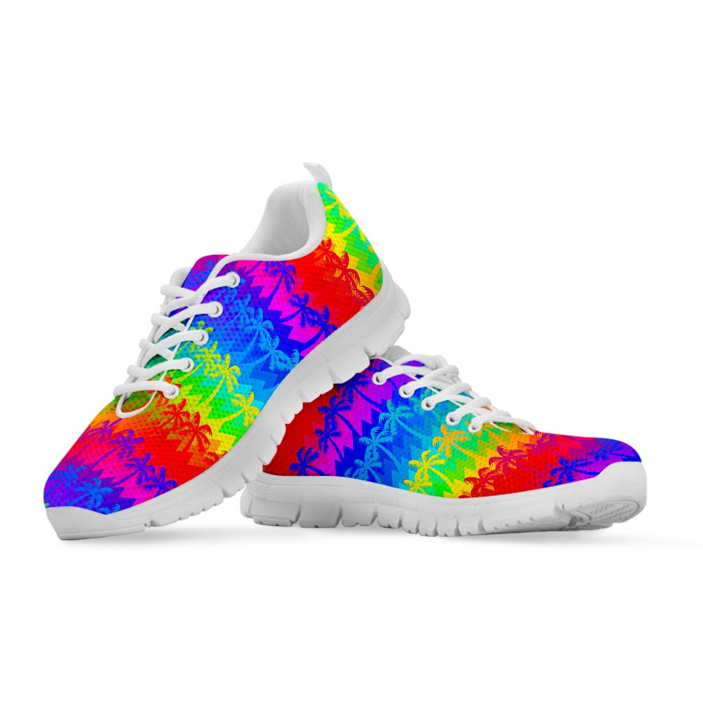 Rainbow Palm Tree Pattern Print White Running Shoes