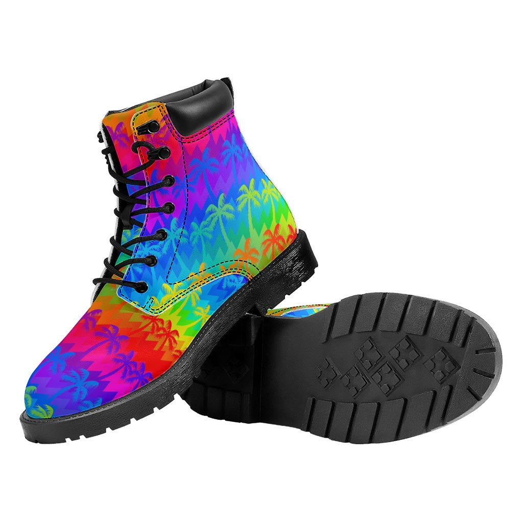 Rainbow Palm Tree Pattern Print Work Boots