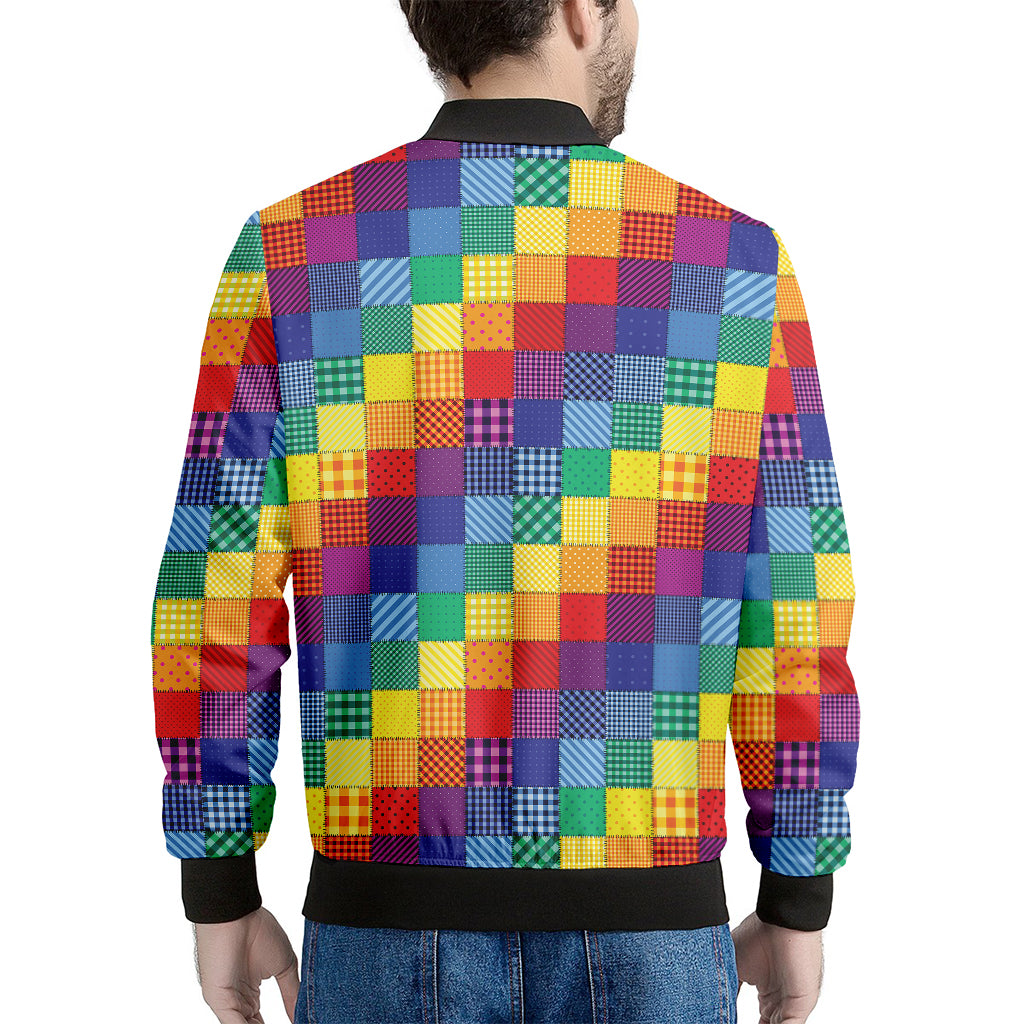 Rainbow Patchwork Pattern Print Men's Bomber Jacket