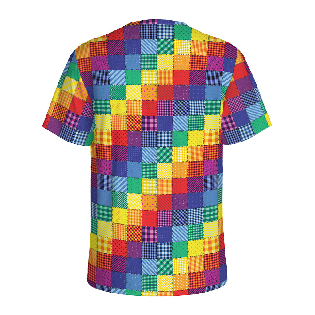 Rainbow Patchwork Pattern Print Men's Sports T-Shirt