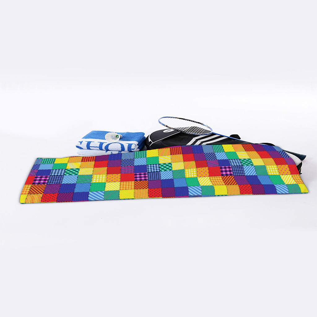Rainbow Patchwork Pattern Print Sports Towel