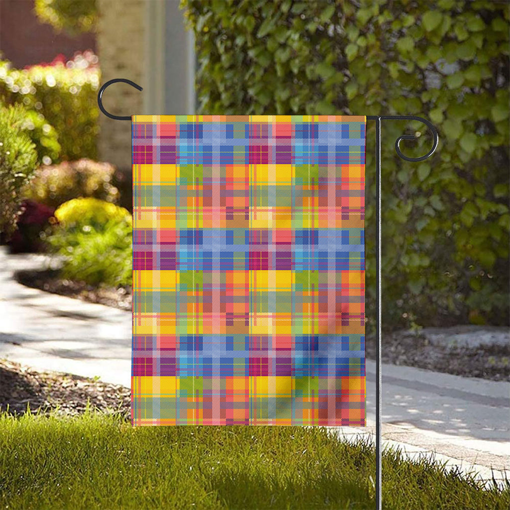 Rainbow Plaid Pattern Print House Flag