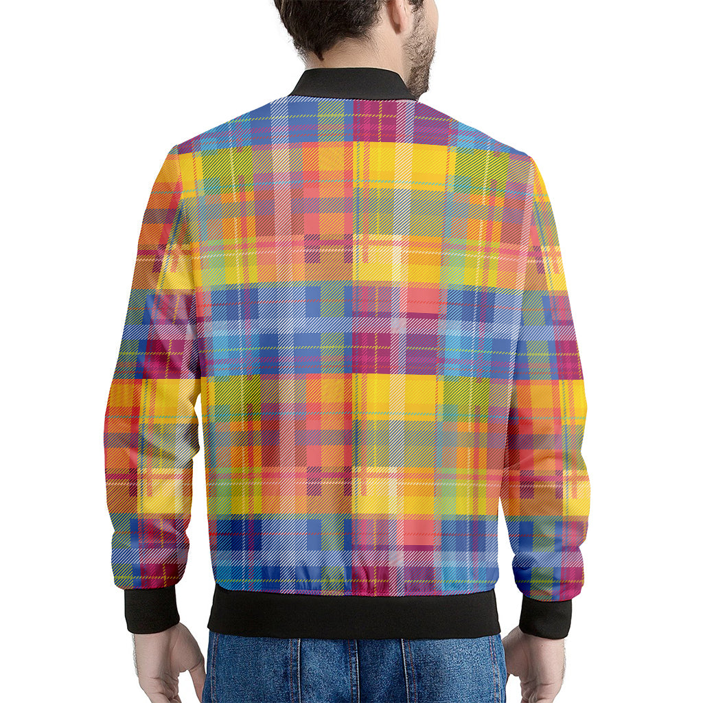 Rainbow Plaid Pattern Print Men's Bomber Jacket