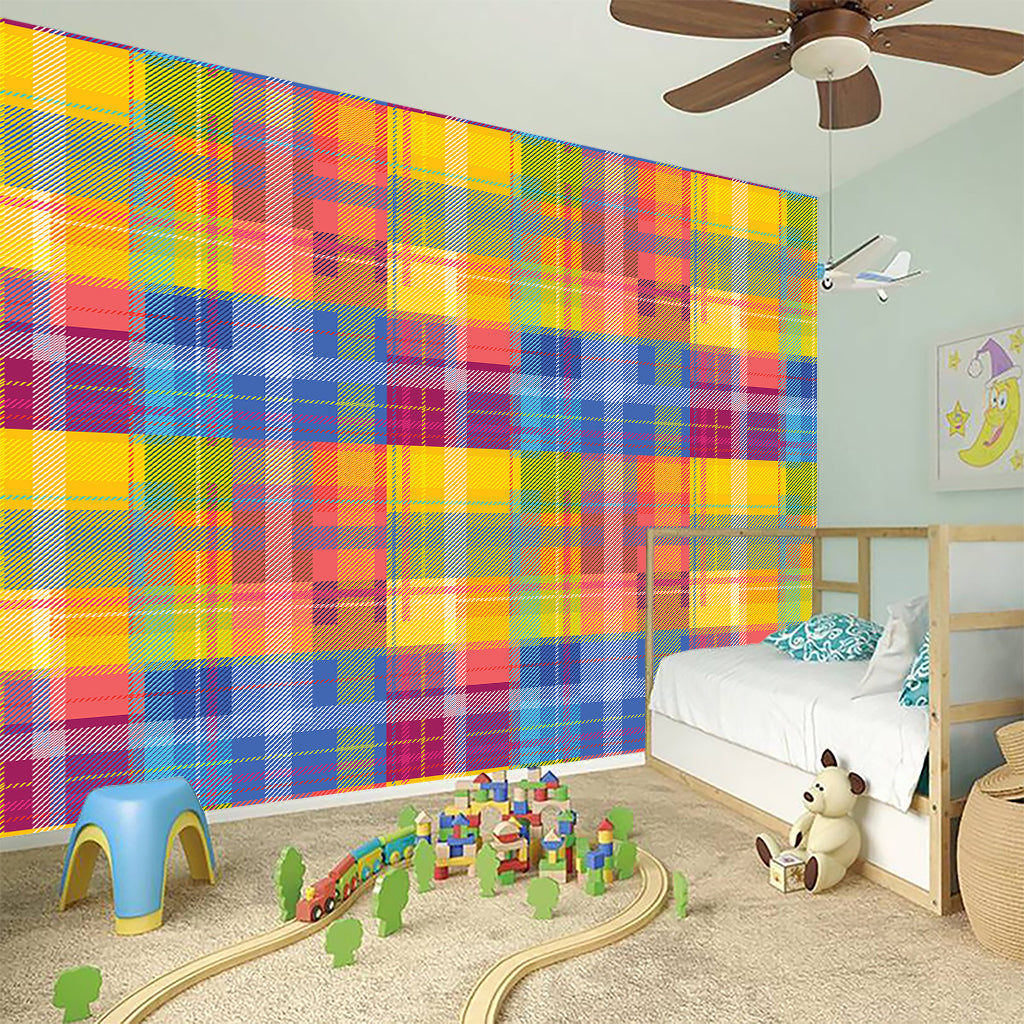 Rainbow Plaid Pattern Print Wall Sticker