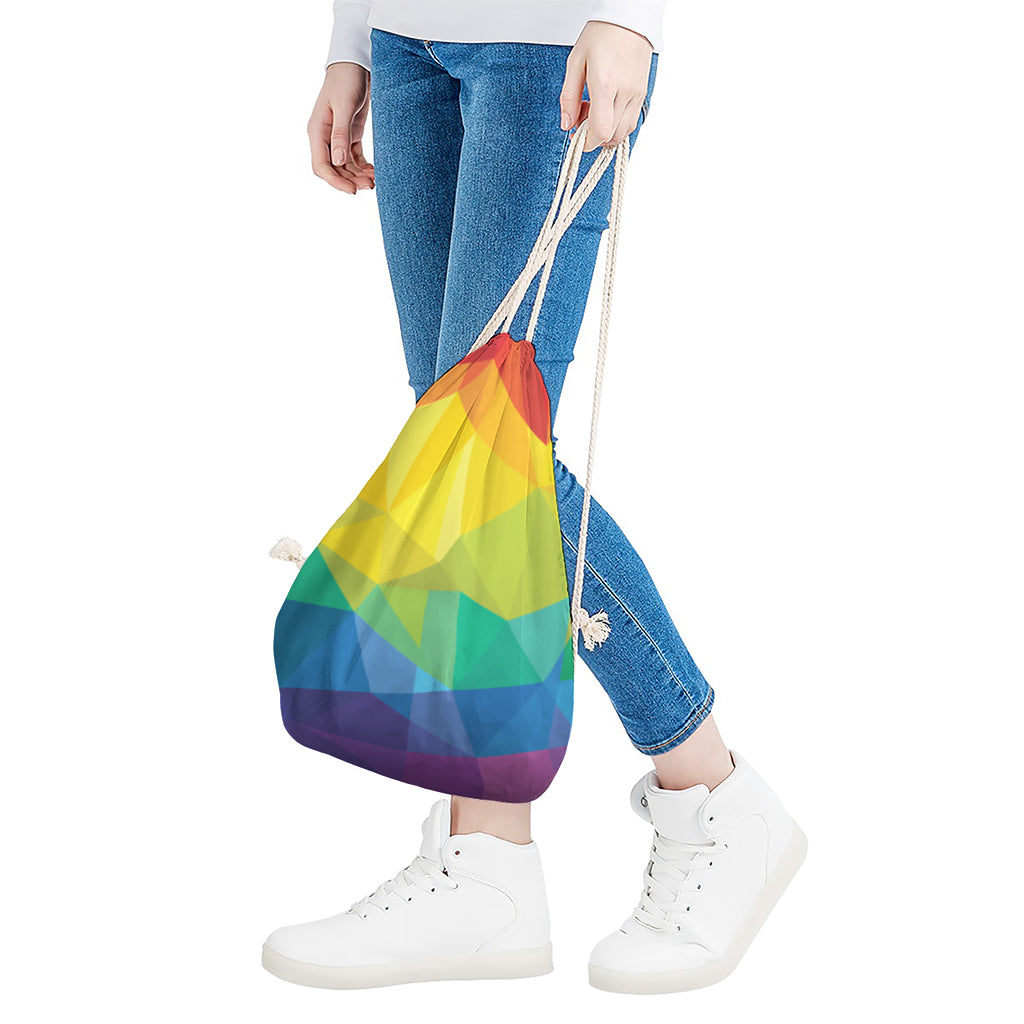 Rainbow Polygonal Geometric Print Drawstring Bag