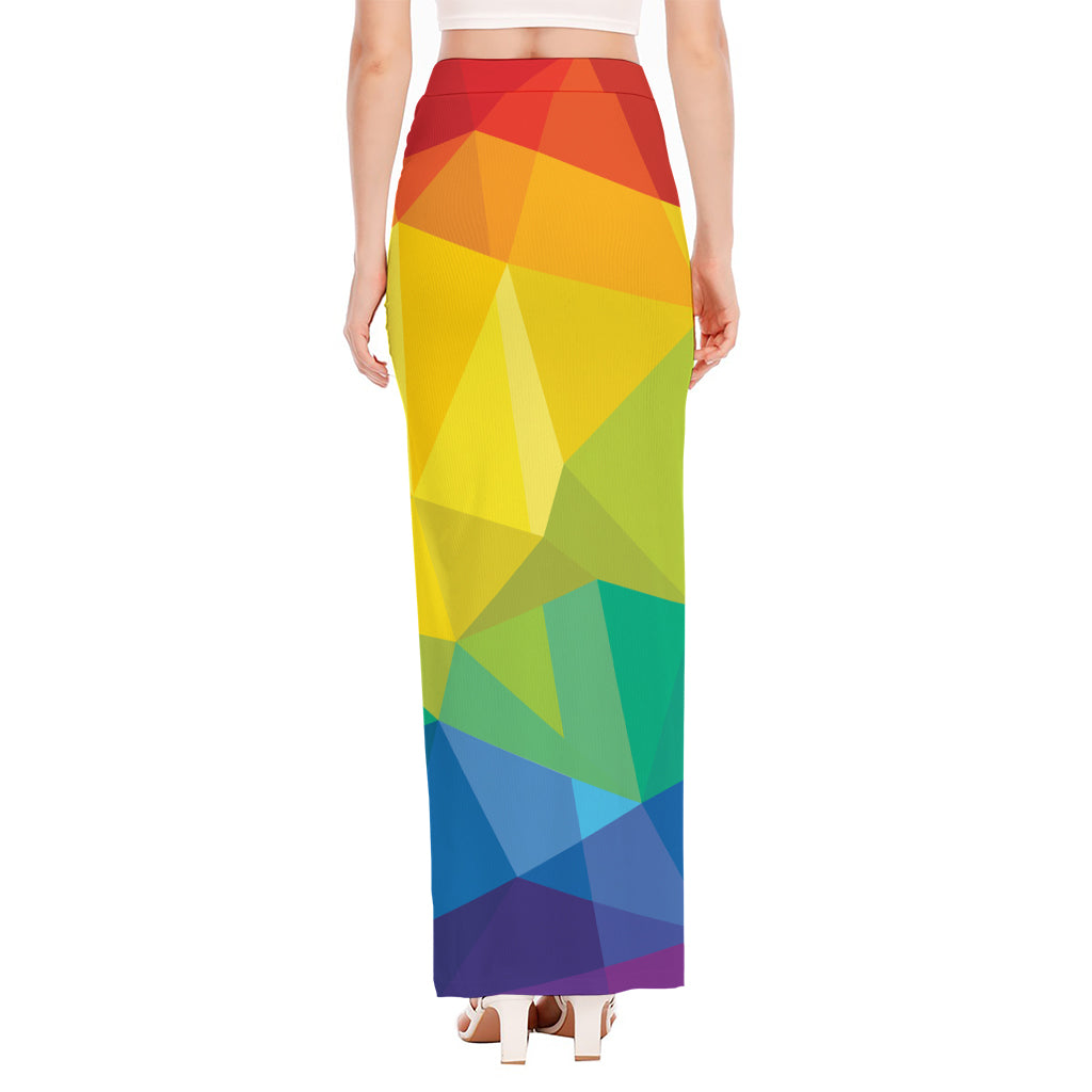 Rainbow Polygonal Geometric Print High Slit Maxi Skirt