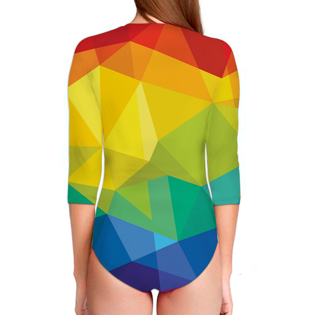 Rainbow Polygonal Geometric Print Long Sleeve Swimsuit