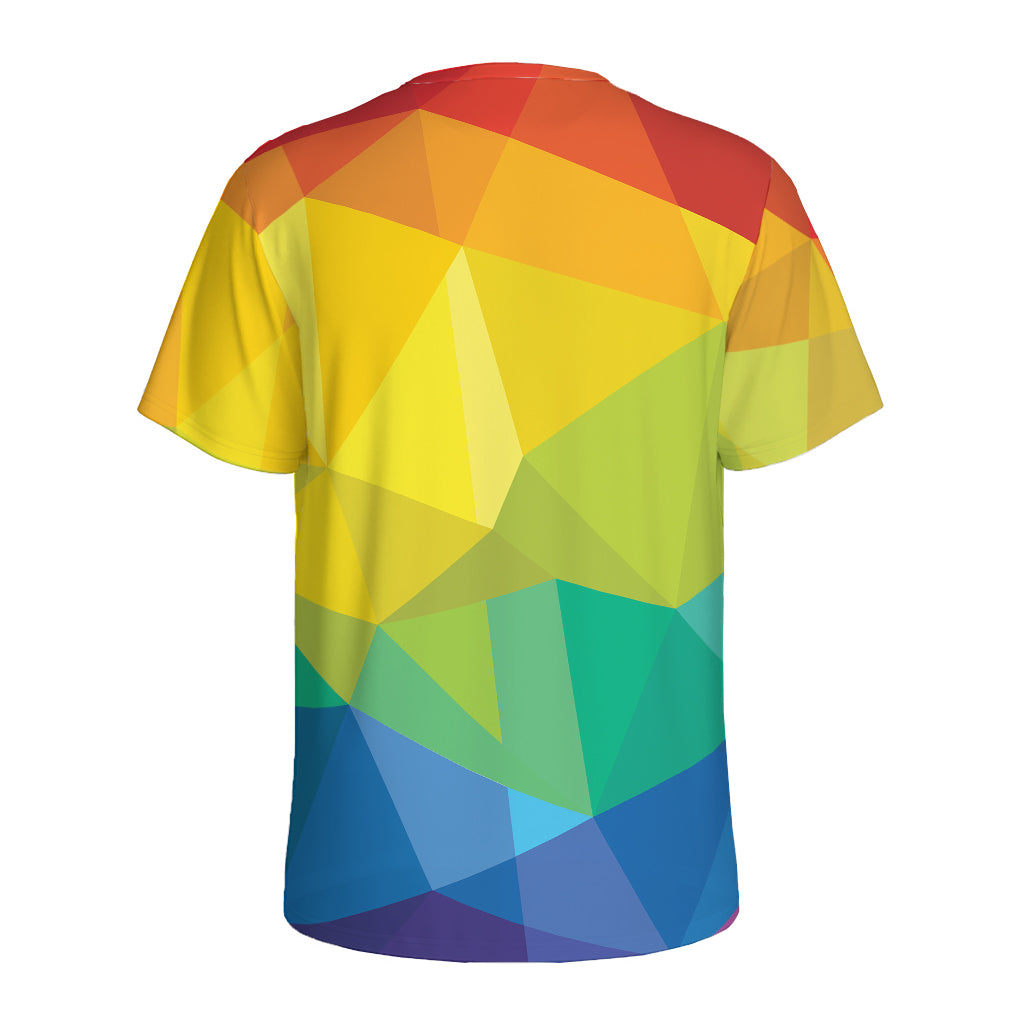 Rainbow Polygonal Geometric Print Men's Sports T-Shirt