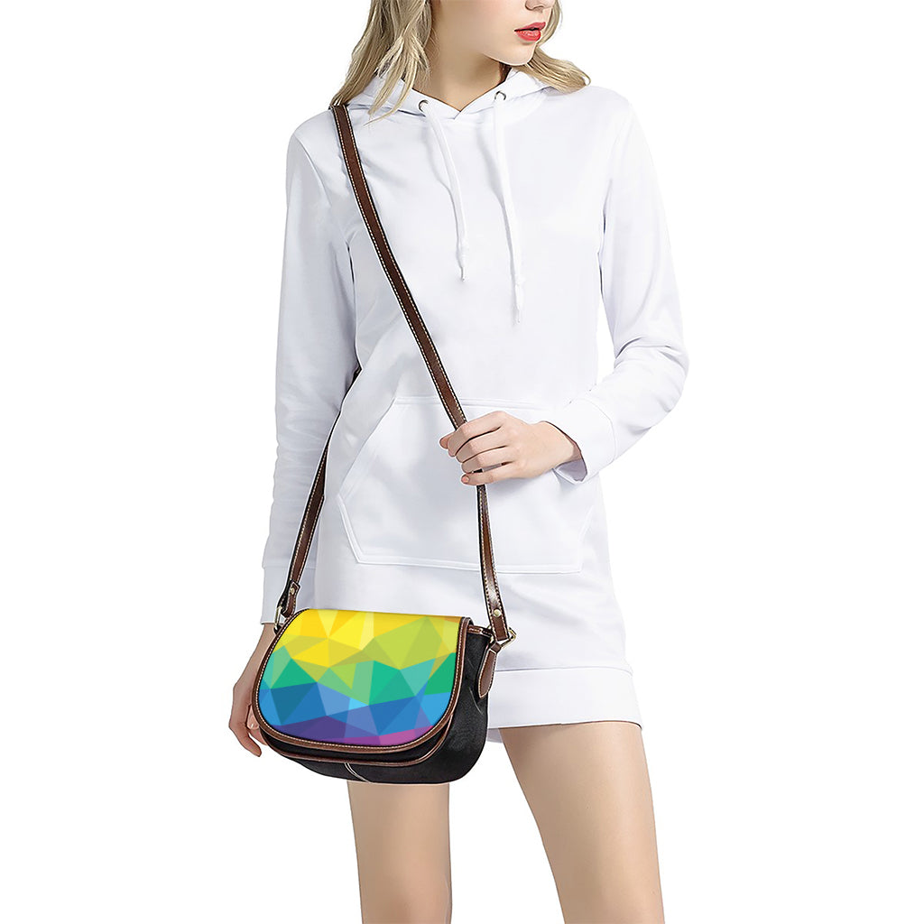 Rainbow Polygonal Geometric Print Saddle Bag