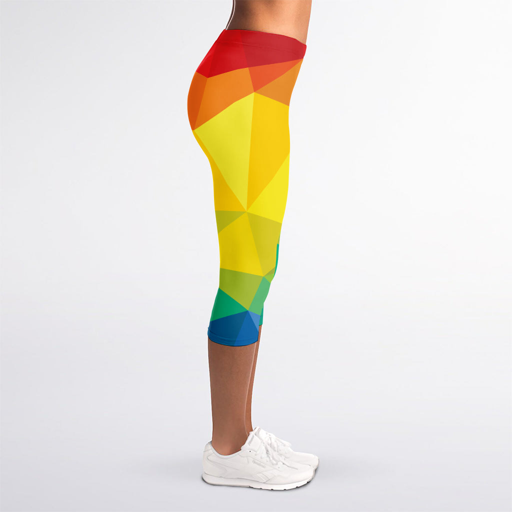 Rainbow Polygonal Geometric Print Women's Capri Leggings