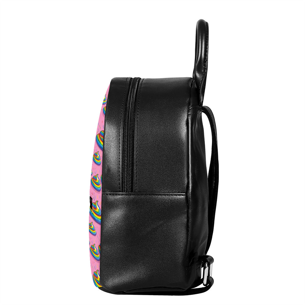 Rainbow Poop Pattern Print Leather Backpack
