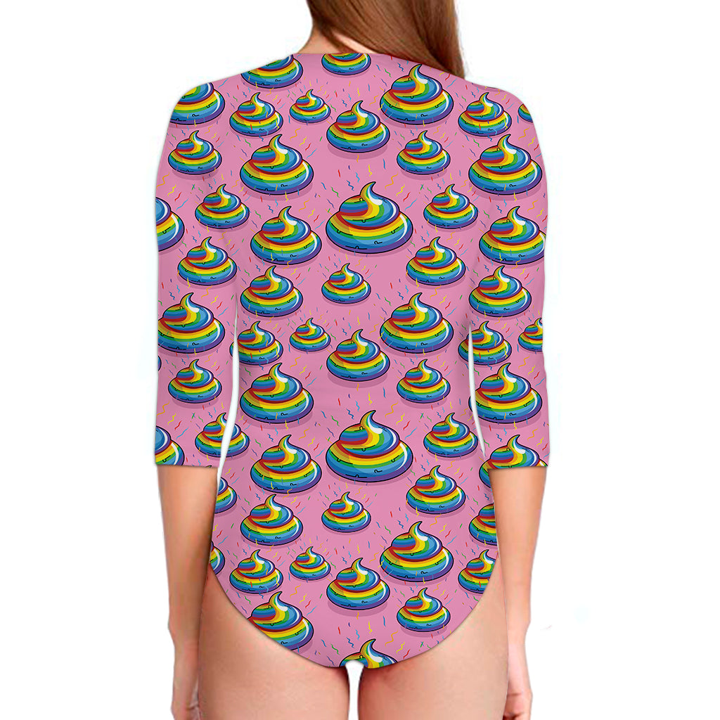 Rainbow Poop Pattern Print Long Sleeve Swimsuit