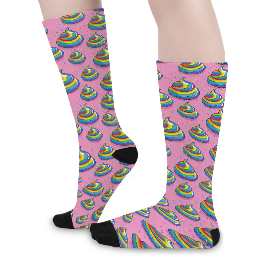 Rainbow Poop Pattern Print Long Socks