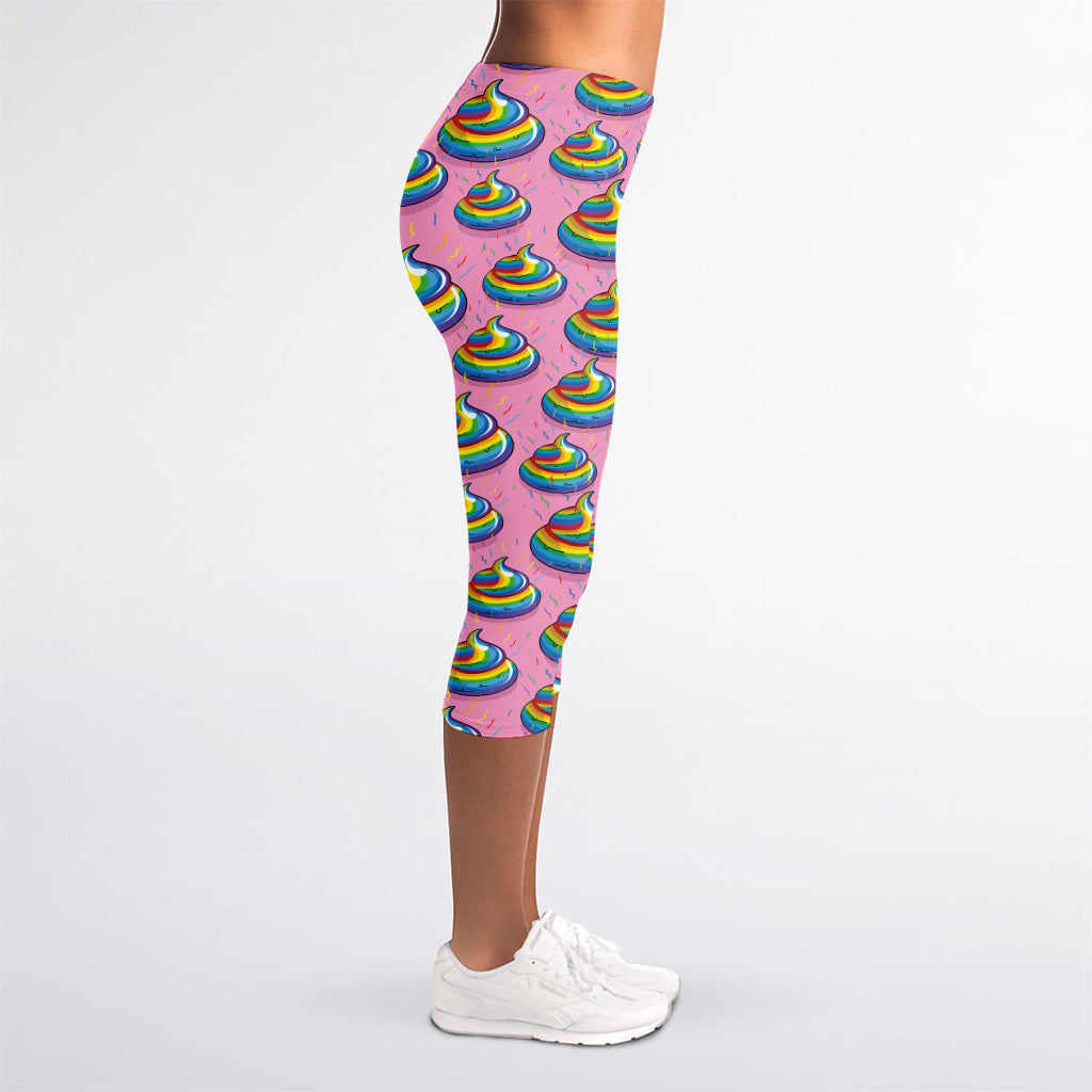 Rainbow Poop Pattern Print Women's Capri Leggings
