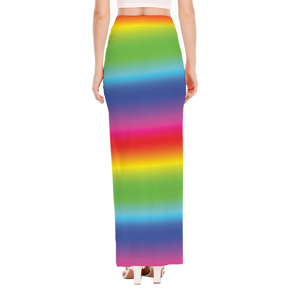 Rainbow Print High Slit Maxi Skirt