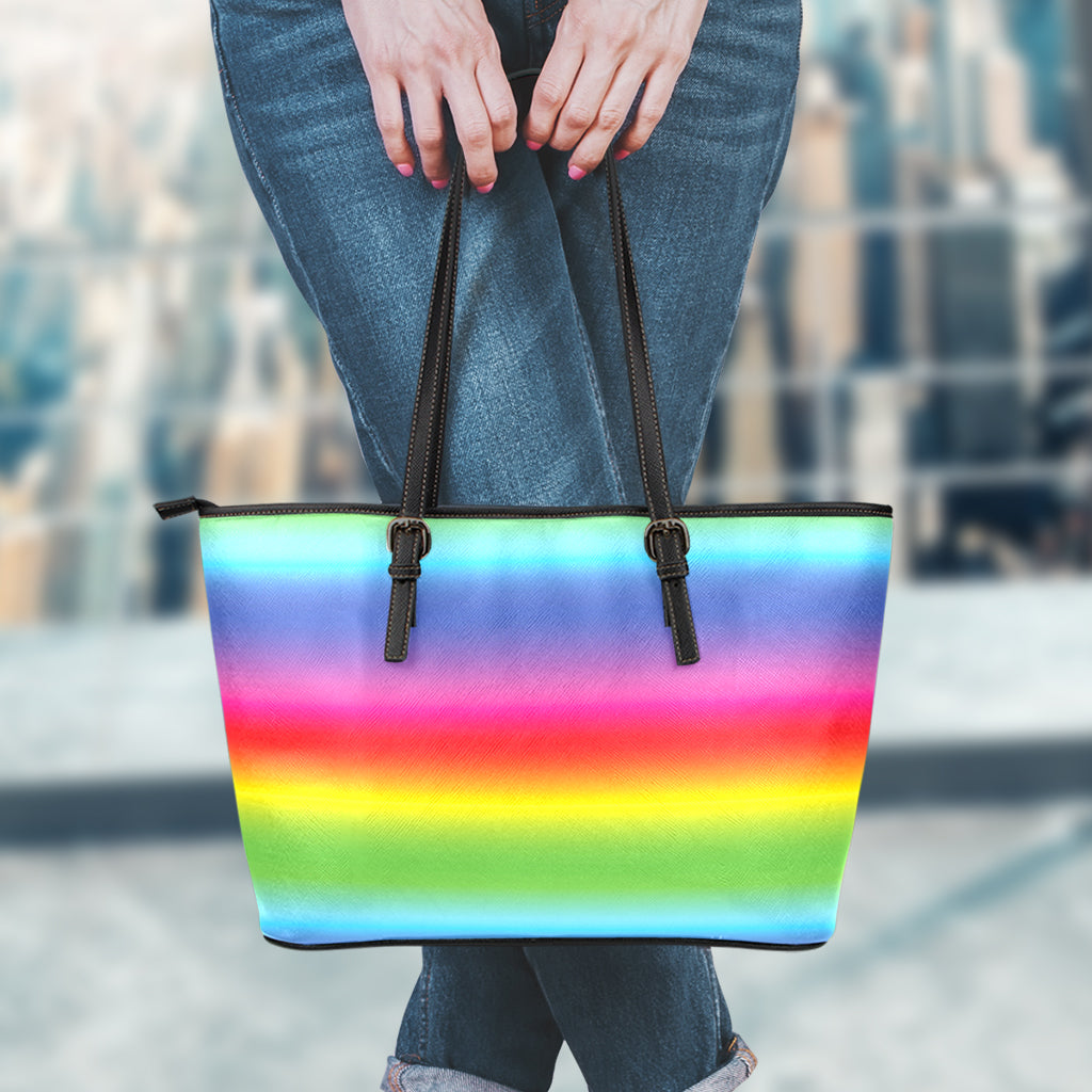 Rainbow Print Leather Tote Bag