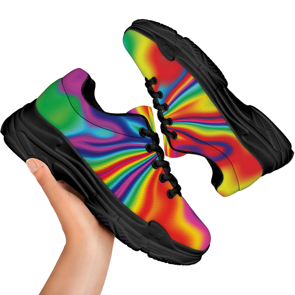 Rainbow Psychedelic Print Black Chunky Shoes