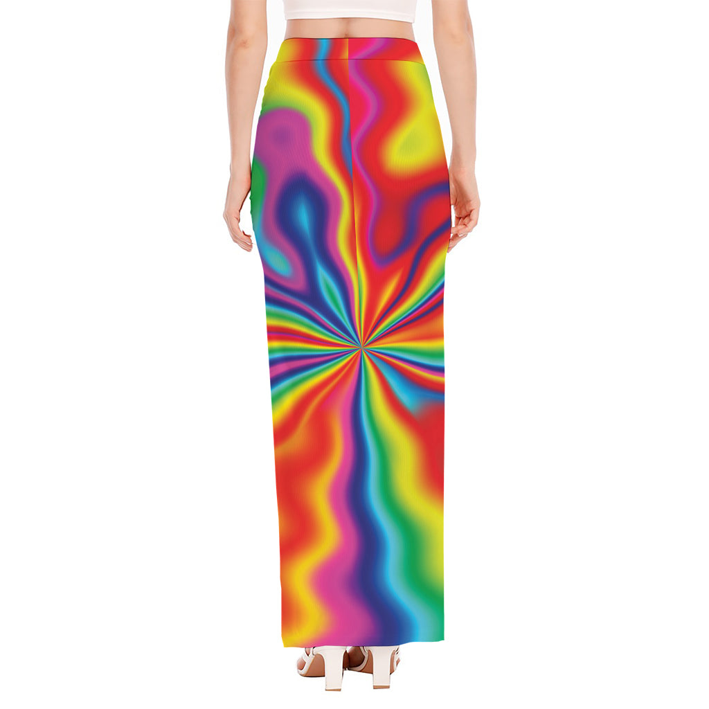 Rainbow Psychedelic Print High Slit Maxi Skirt