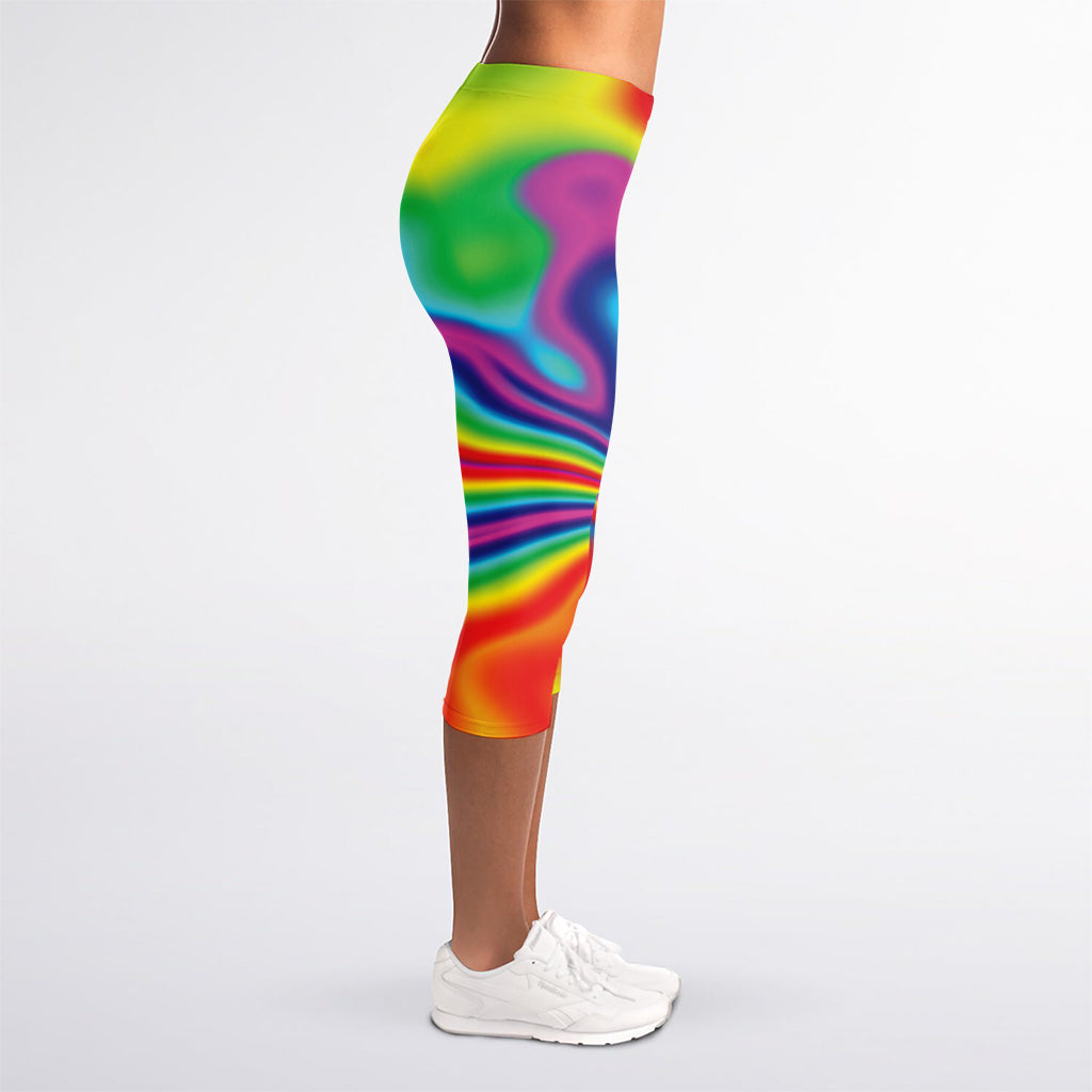Rainbow Psychedelic Print Women's Capri Leggings