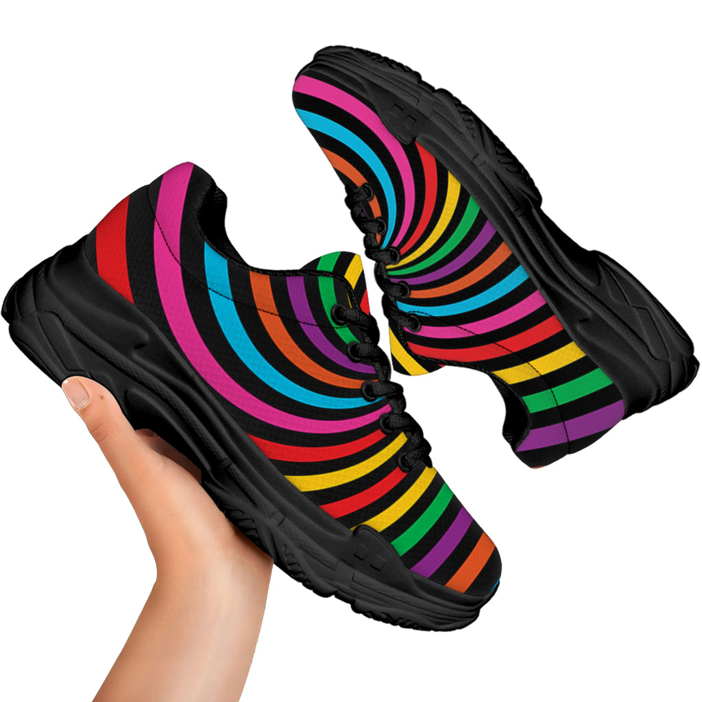 Rainbow Psychedelic Swirl Print Black Chunky Shoes