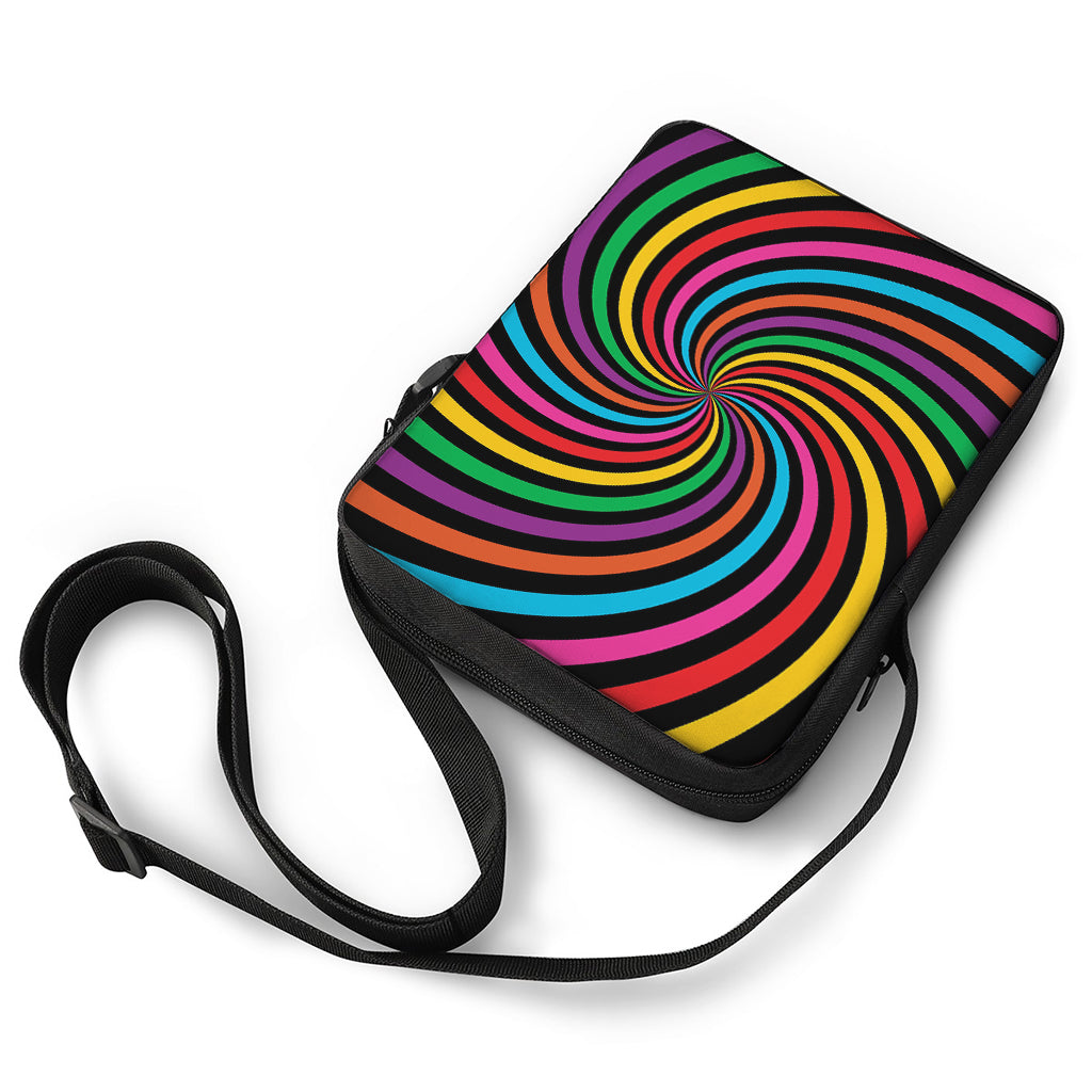Rainbow Psychedelic Swirl Print Rectangular Crossbody Bag