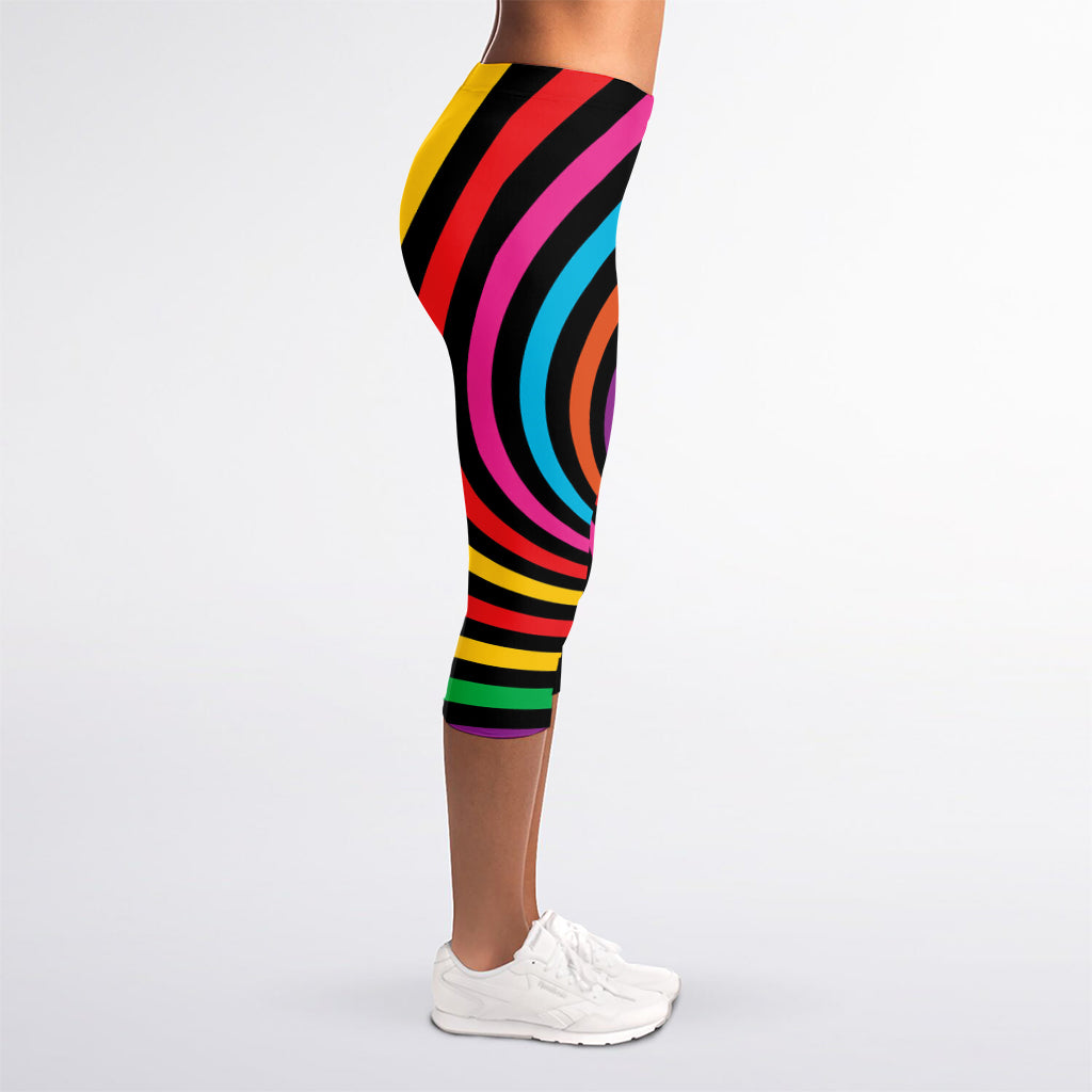 Rainbow Psychedelic Swirl Print Women's Capri Leggings