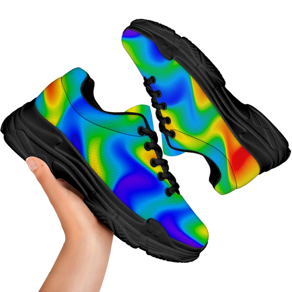 Rainbow Psychedelic Trippy Print Black Chunky Shoes