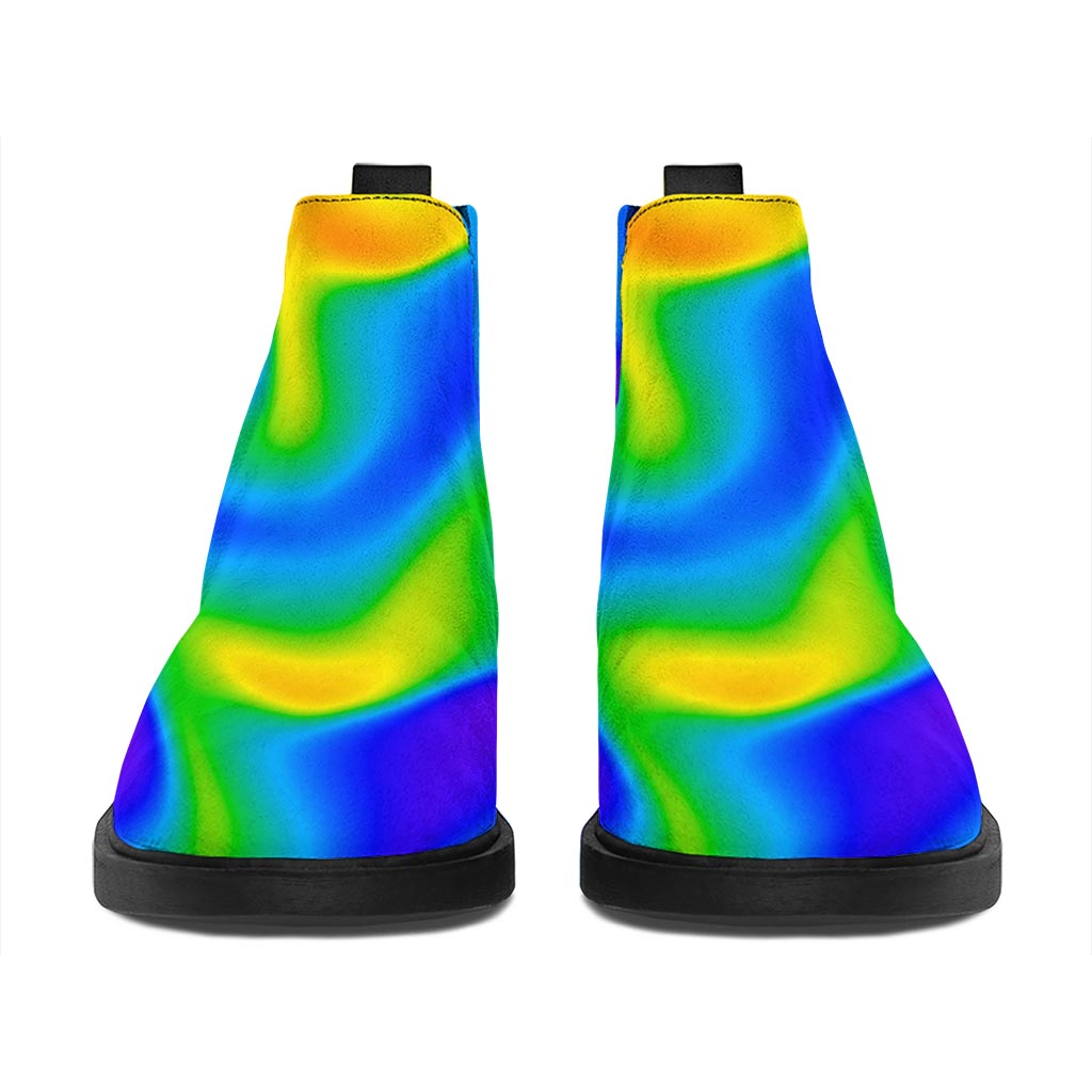 Rainbow Psychedelic Trippy Print Flat Ankle Boots