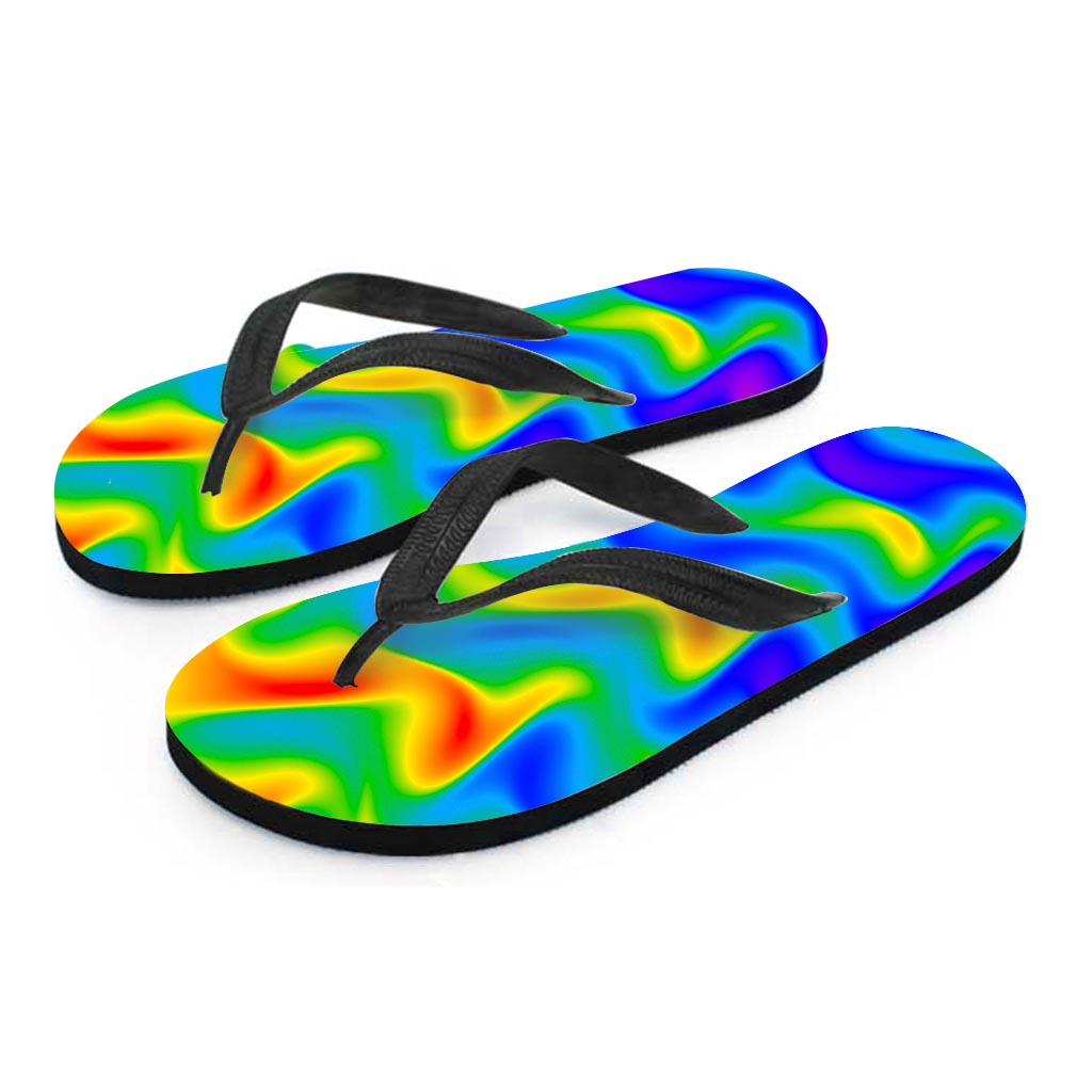 Rainbow Psychedelic Trippy Print Flip Flops