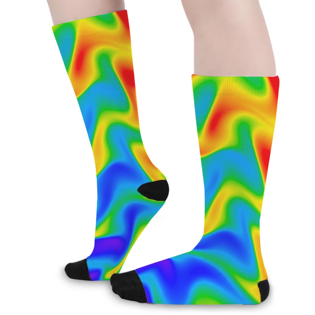 Rainbow Psychedelic Trippy Print Long Socks