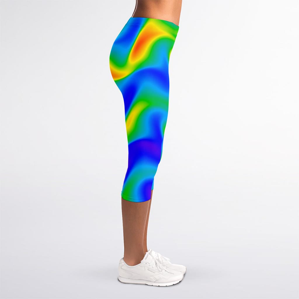 Rainbow Psychedelic Trippy Print Women's Capri Leggings