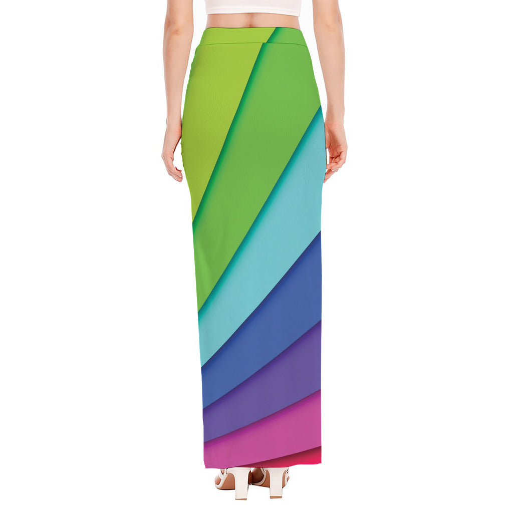 Rainbow Shades Print High Slit Maxi Skirt
