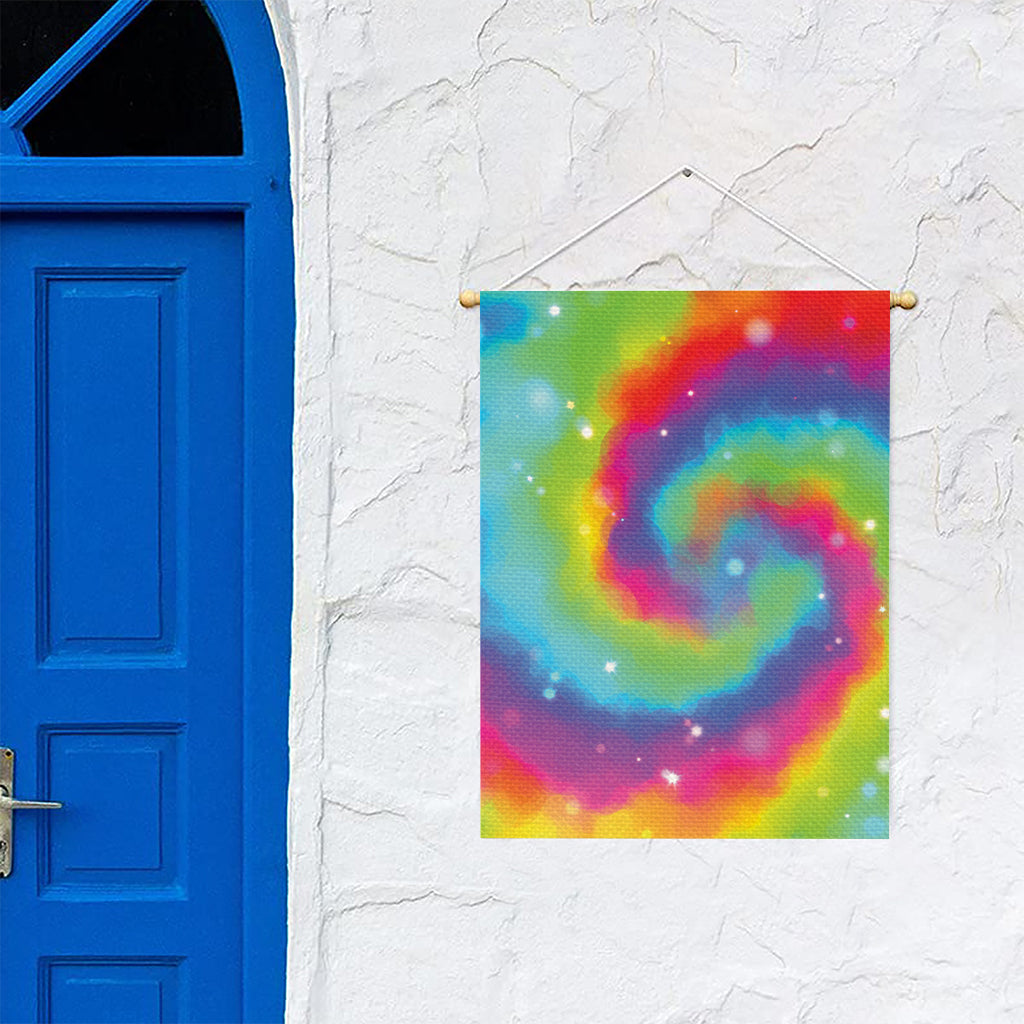 Rainbow Spiral Tie Dye Print Garden Flag