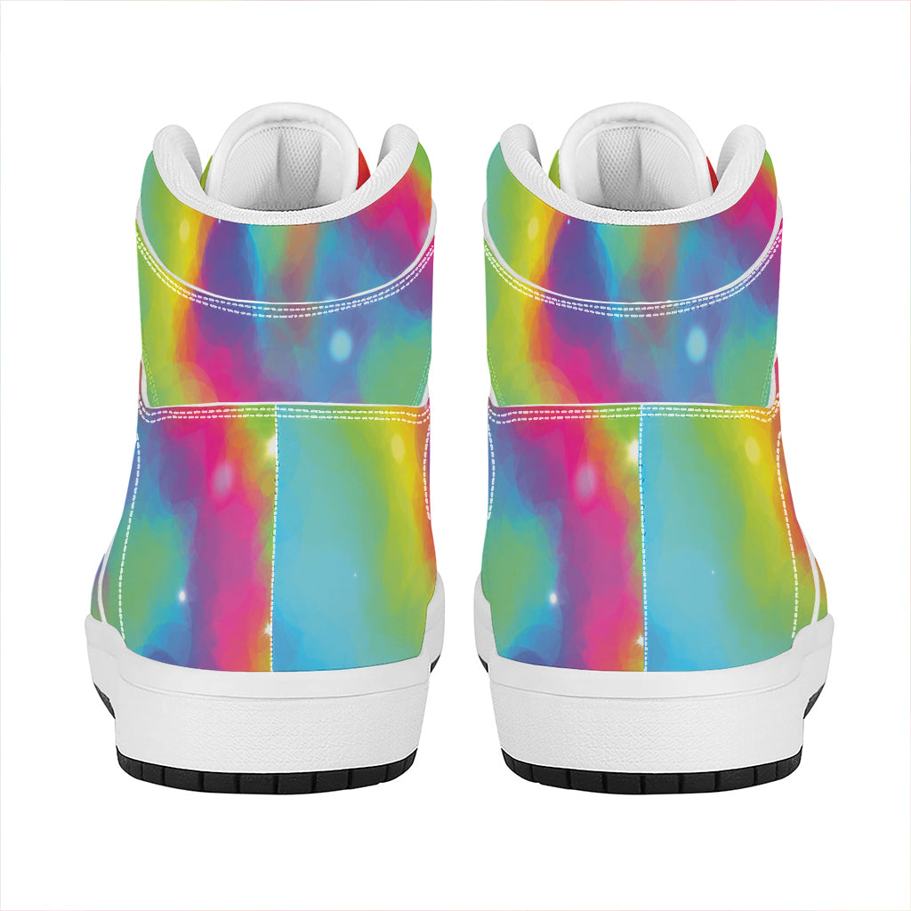 Rainbow Spiral Tie Dye Print High Top Leather Sneakers