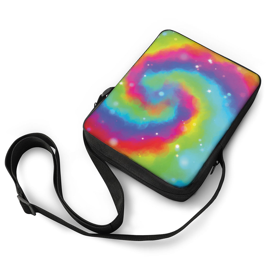 Rainbow Spiral Tie Dye Print Rectangular Crossbody Bag