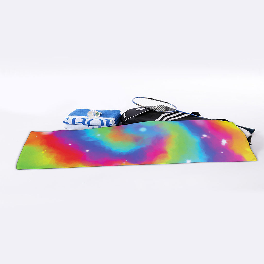 Rainbow Spiral Tie Dye Print Sports Towel