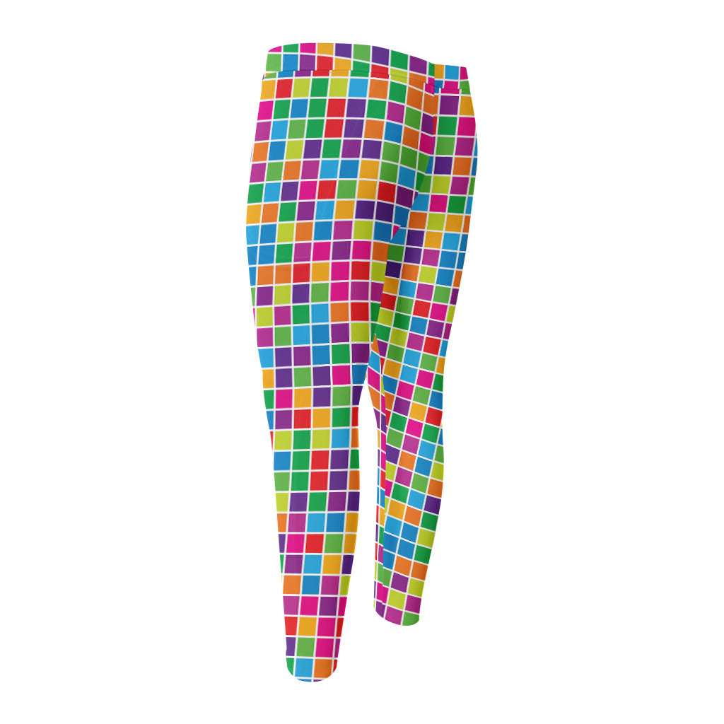 Rainbow Squares Pattern Print Men's Compression Pants