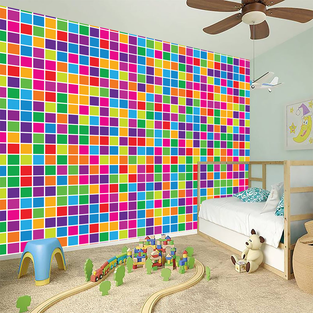 Rainbow Squares Pattern Print Wall Sticker