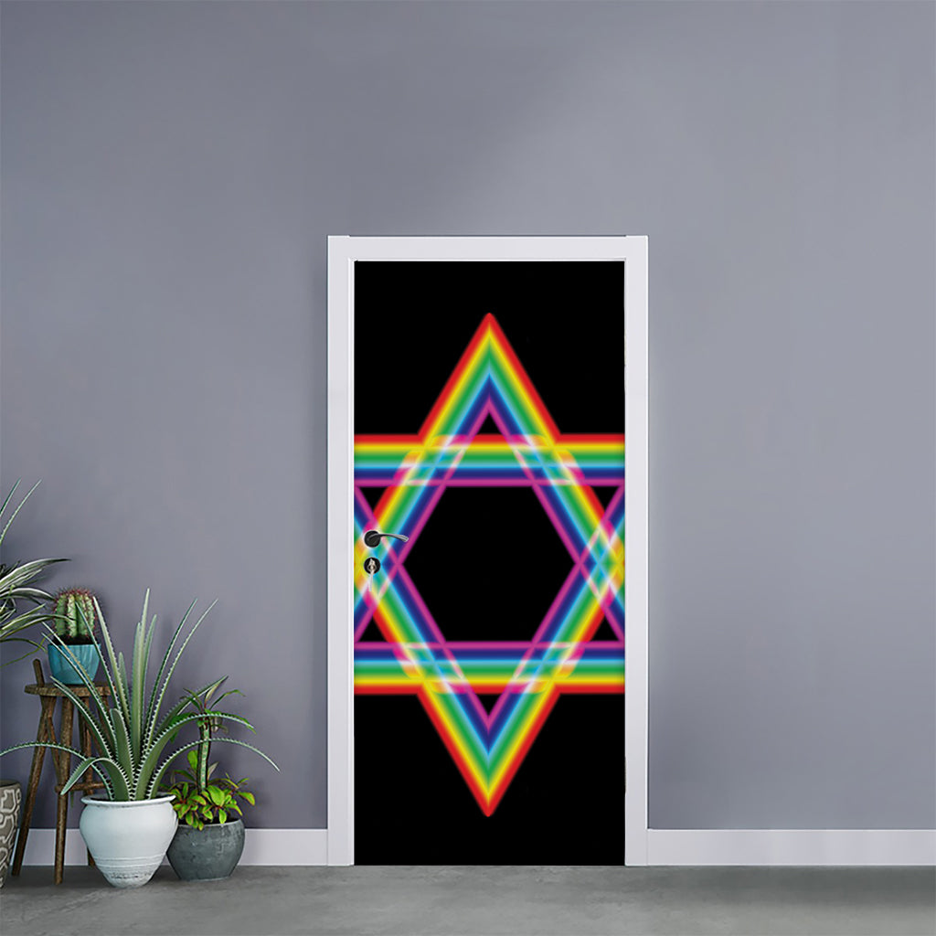 Rainbow Star of David Print Door Sticker