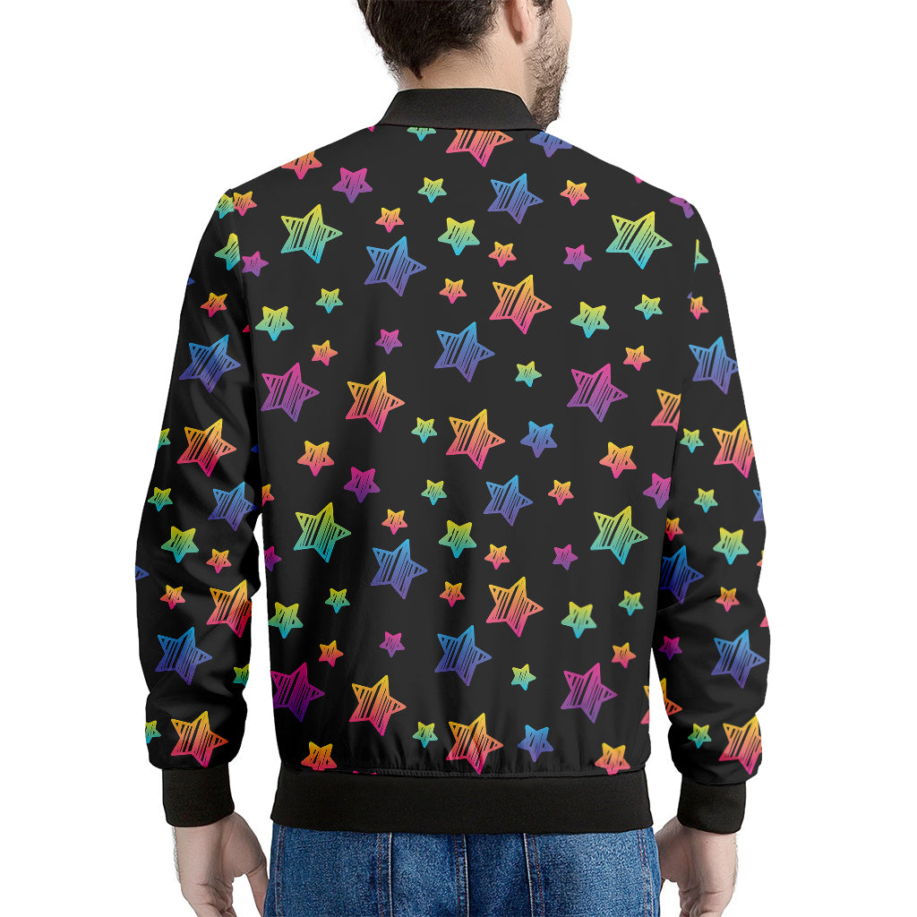 Rainbow Stars Pattern Print Men's Bomber Jacket