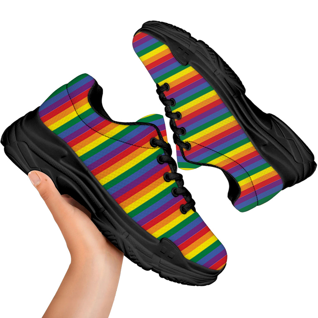 Rainbow Stripe Print Black Chunky Shoes