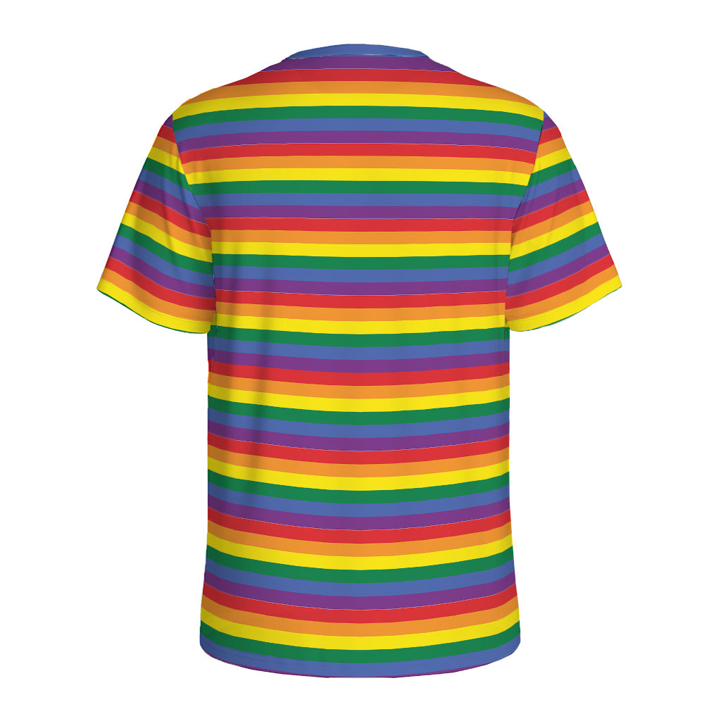 Rainbow Stripe Print Men's Sports T-Shirt