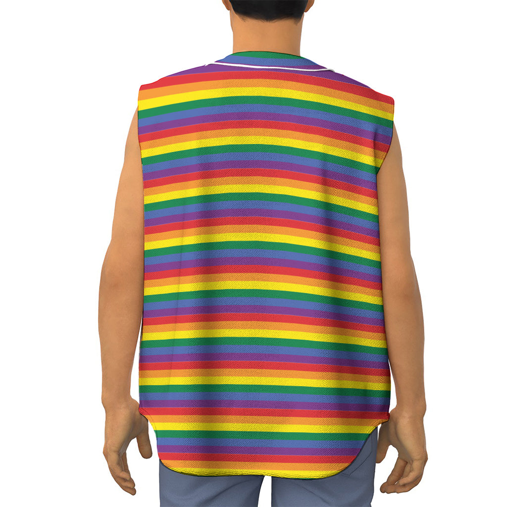 Rainbow Stripe Print Sleeveless Baseball Jersey