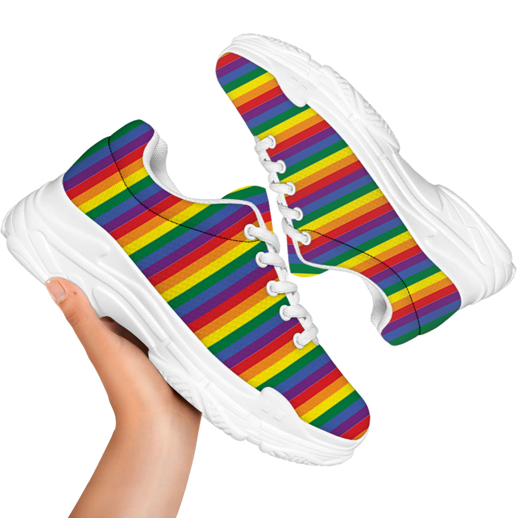 Rainbow Stripe Print White Chunky Shoes