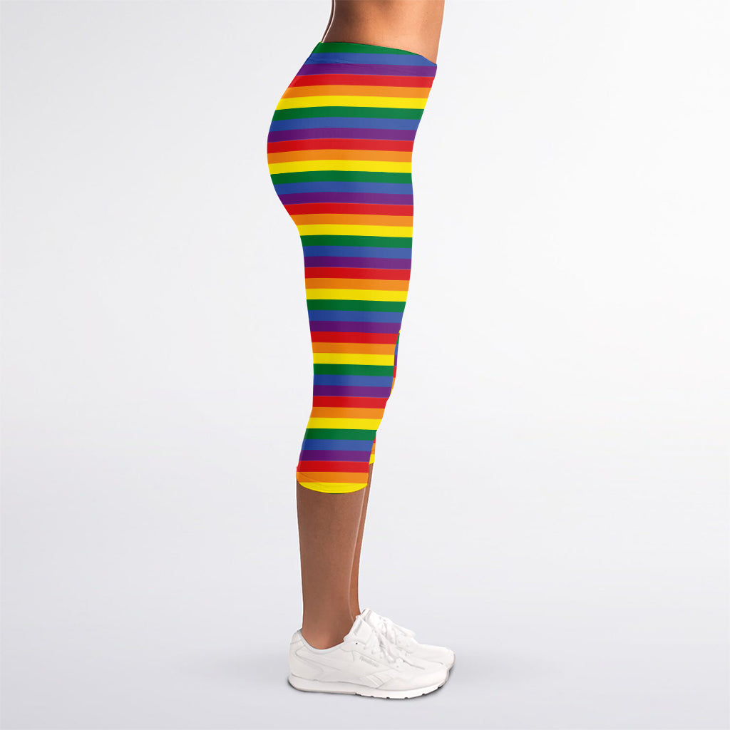 Rainbow Stripe Print Women's Capri Leggings