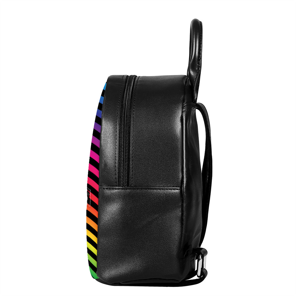 Rainbow Striped Pattern Print Leather Backpack
