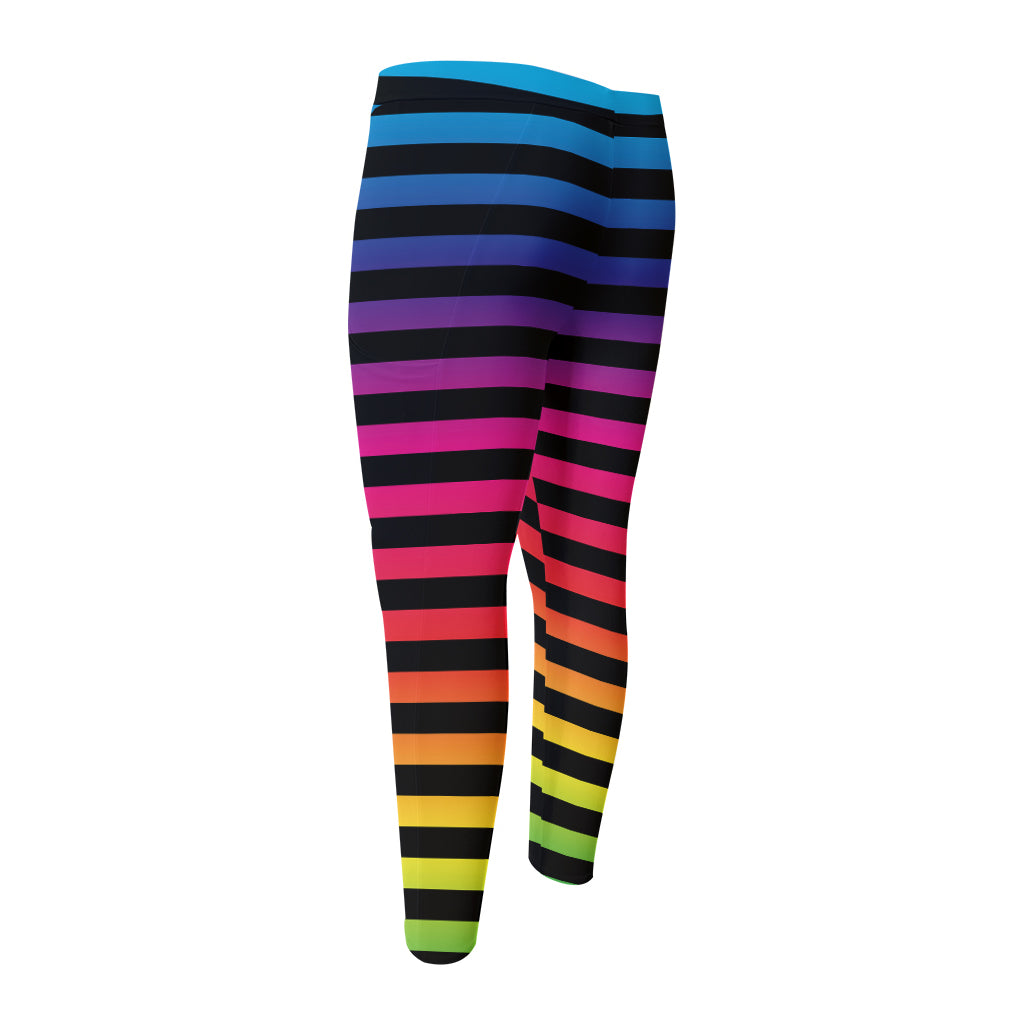 Rainbow Striped Pattern Print Men's Compression Pants