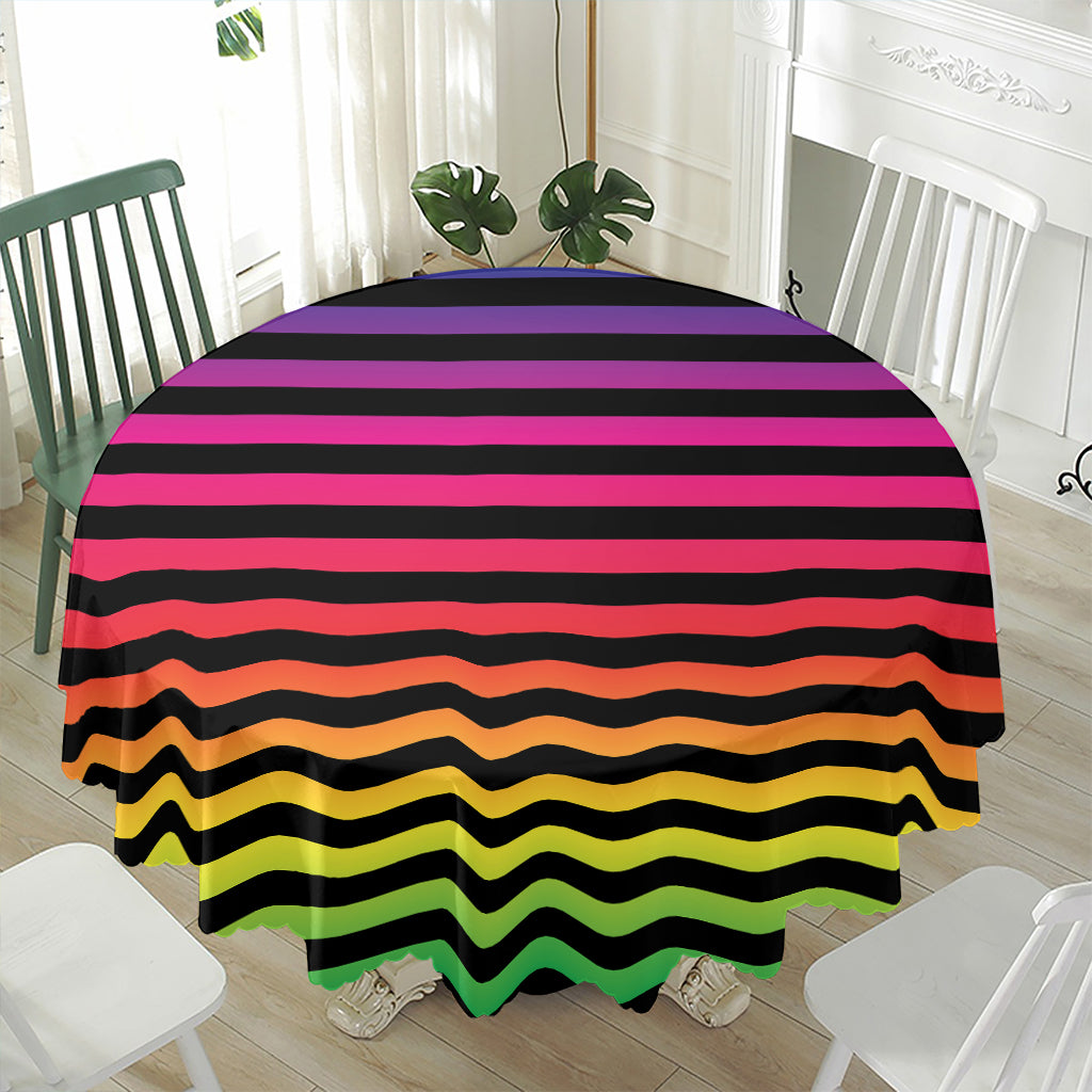 Rainbow Striped Pattern Print Waterproof Round Tablecloth