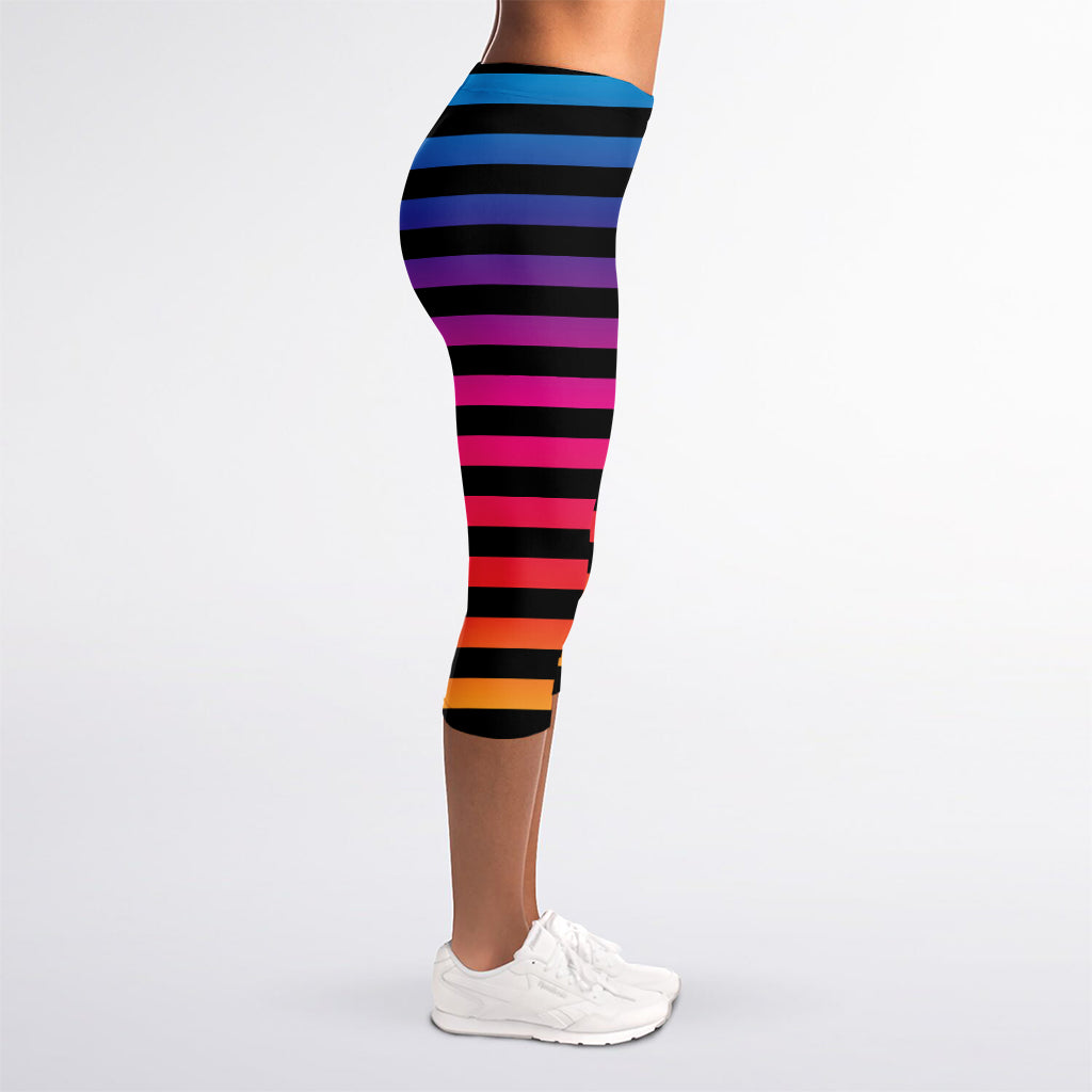Rainbow Striped Pattern Print Women's Capri Leggings